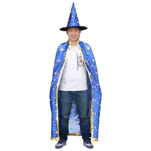 Halloween Sorcier Cape et Chapeau Ensemble Bleu Étoile Costume Fête Cosplay pour Enfants