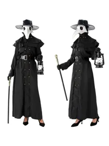 Halloween Plague Doctor Costume Black Long Robe Bird Beak Mask Hat Halloween Cosplay Costume Party Apparel For Adults