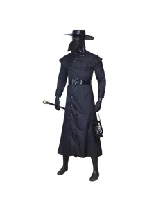 Halloween plague doctor cosplay costume black bird mask creepy outfit with hat and robe main
