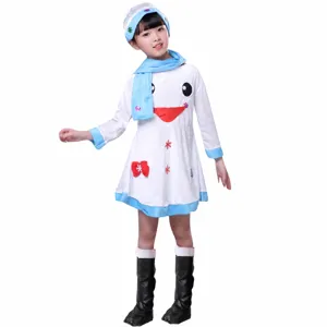 Kids Christmas snowman costume velvet stage performance outfit dress hat scarf boots set