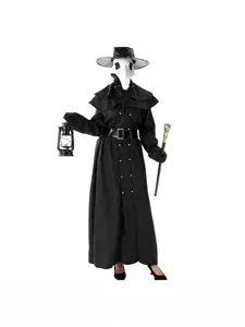 Halloween plague doctor costume set with bird beak mask black long coat hat prop outfit