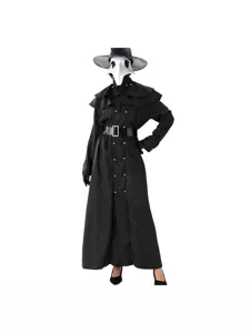 Plague doctor costume for Halloween with iconic bird mask long black coat for party cosplay