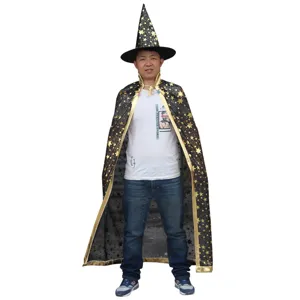 Ensemble de costume de cape de sorcier d'Halloween et chapeau étoilé pour fête cosplay.