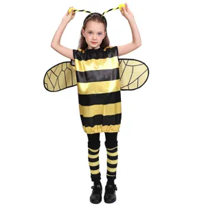 Halloween Little Bee Cosplay Costume Striped Dress With Wings Headband And Socks Party Outfit For Kids And Adults