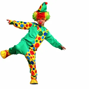 Kinder bunter Clown Kostüm Jumpsuit mit Hut, Größe M bis XXL für Fasching Party Show.
