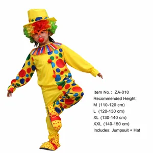 Bunter Kinder Clown Kostüm Jumpsuit mit Hut für Bühnenshow, Party und Karneval verkleiden.