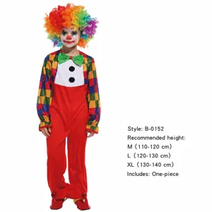 Kinder Clown Kostüm Set für Fasching Party Auftritt, bunter Jumpsuit und lustiges Outfit.