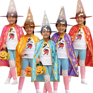 Bambini Halloween Mantello di Zucca e Cappello da Mago Set di Costumi Bambini Cosplay Festa Spettacolo Mantello Festival Abbigliamento