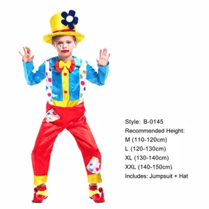 Kinder Clown Kostüm Set mit Jumpsuit und Hut für Karneval Party Show Performance