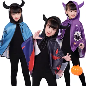 Capa de Diablo de Halloween para Niños con Cuernos Calabaza Murciélago Cosplay