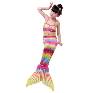 Kinder Regenbogen Meerjungfrau Badeanzug dreiteiliges Bikini Set für Sommer Strand Schwimmen.
