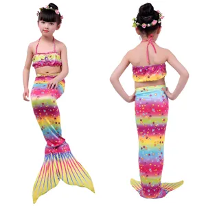 Kinder Meerjungfrau Badeanzug Regenbogen Bikini dreiteiliges Set Mädchen Strand Bademode.