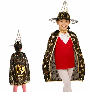 Mantello di zucca di Halloween per bambini con cappello da strega, ideale per feste e spettacoli.