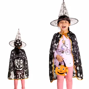 Set mantello zucca di Halloween per bambini con cappello da strega, costume per altezza 80-140cm.
