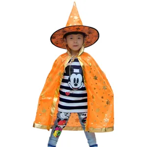 Enfants Halloween costume de sorcière cape étoile orange avec chapeau pointu pour fête cosplay