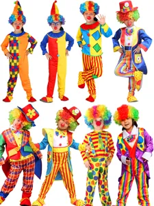 Kinder Halloween Performance Kostüm Buntes Clown Jumpsuit Hut Set Jungen Mädchen Party Outfit