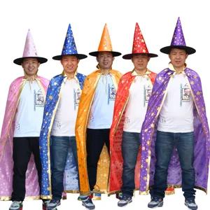 Ensemble de cape de sorcier et chapeau pointu d'Halloween, cape à motif d'étoiles pour fête.