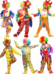 Kinder buntes Clown Kostuem Set mit Peruecke und Hut fuer Kindergeburtstag Buehnenauftritt