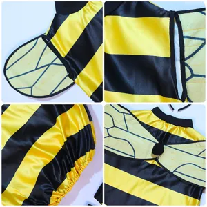 Detail shot of Halloween bee costume showing black and yellow stripes and soft fabric wings.