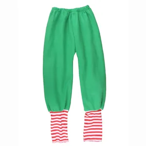 Pantalon de lutin vert de Noël avec poignets rayés rouge et blanc vêtement de fête pour enfants