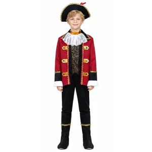 Kids Boys Pirate Captain Costume Halloween Cosplay Party Outfit Red Black Jacket Pants Hat Set Deluxe Holiday Dress Up