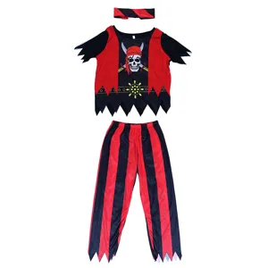 Set costume da pirata di Halloween per bambini con maglia pantaloni e bandana.