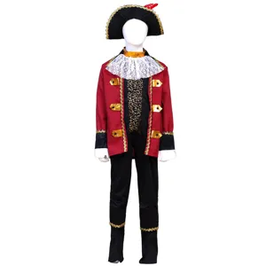 Kids pirate costume for Halloween cosplay captain outfit red black party dress up.