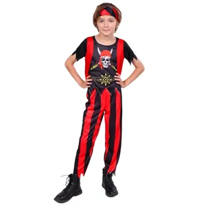 Kids Pirate Costume Red Black Stripe Outfit Set for Halloween Party Cosplay Dress Up