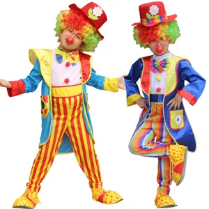 Kinderen Halloween Clown Kostuum Kleurrijke Jester Outfit Met Pruik Hoed En Kleding Voor Jongens Meisjes Feest Cosplay Optreden