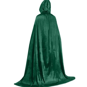 Green velvet hooded cape cloak for Halloween party, costume dress up, adult and kids wear.