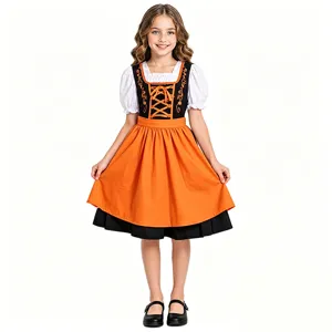 Kinder Deutsches Oktoberfest Bierfest Kostüm Bayerische Traditionelle Dirndl Kleid Kurzarm Gedruckt Party Outfit
