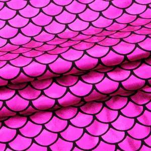 Pink mermaid scale pattern fabric material for DIY clothing sewing and children swimsuit making.