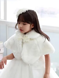 Fausse Fourrure Peluche Cape Manteau Hiver Chaud Châle Noeud Perle Élégant Fête Vacances Vêtements Enfants