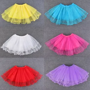 Kids Girls Stage Performance Tutu Skirt Solid Color Mesh Pleated Short Skirt Elastic Waist Dance Party Bottoms