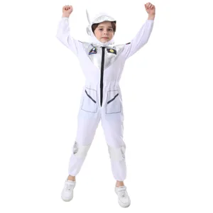 Kids astronaut costume for Halloween party space cosplay stage performance white jumpsuit.