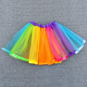 Colorful kids tutu skirt for dancing performance, multi-layer mesh puffy skirt for girls.