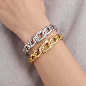 Two-tone chunky chain link bracelets with sparkling pavé cubic zirconia set on wrist main view