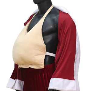 Disfraz de Papá Noel para hombre con chaqueta de terciopelo rojo y vientre falso.