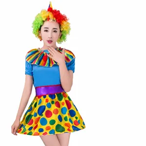 Costume de clown pour femme déguisement de cirque fête avec jupe à pois colorés