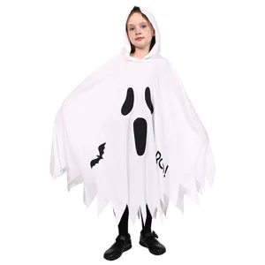 Παιδική λευκή κάπα φάντασμα Halloween με κουκούλα για πάρτι τρομακτική αποκριάτικη στολή.