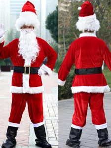 Disfraz de Papá Noel de Terciopelo de Lujo para Hombre Conjunto Completo Traje de Cosplay de Navidad Talla Grande