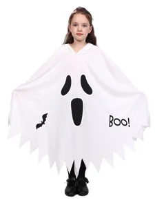 Paidiki lefki fantasma kapa me koukoula gia parti Halloween kai apokriatiki stoili.