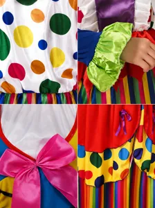 Costume de clown pour femmes adultes robe à pois colorés ensemble de performance chic