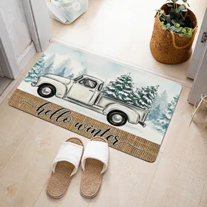 Tapis de sol de porte noel camion vintage sapins interieur entree paillasson absorbant