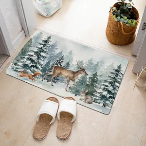 Tapis de sol imprimé Noël forêt de neige cerf paillasson pour décoration entrée intérieure