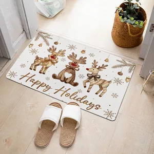 Detail de paillasson d'entree de noel, motif de renne mignon, tapis de sol absorbant deco.