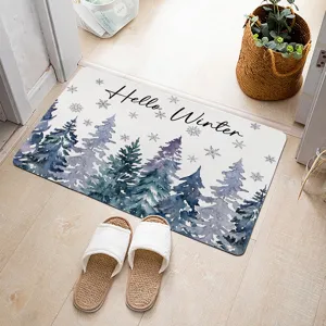Gros plan détaillé d'un paillasson de Noël avec motif d'arbres pour la décoration d'intérieur.