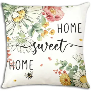 Funda de cojín margarita abeja acuarela home sweet sofá decoración hogar funda