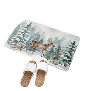 Tapis de sol imprimé cerf forêt aquarelle de Noël tapis antidérapant pour la maison et salle de bain