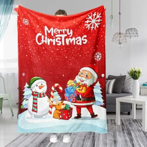 Kerst flanel deken zachte cartoon kerstman plaid deken voor bank thuis bed decoratie